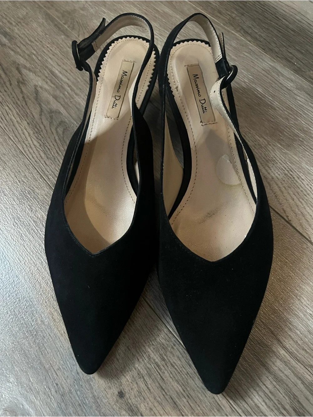 Massimo Dutti Suède black slingback kitten heels. - Picture 1 of 7